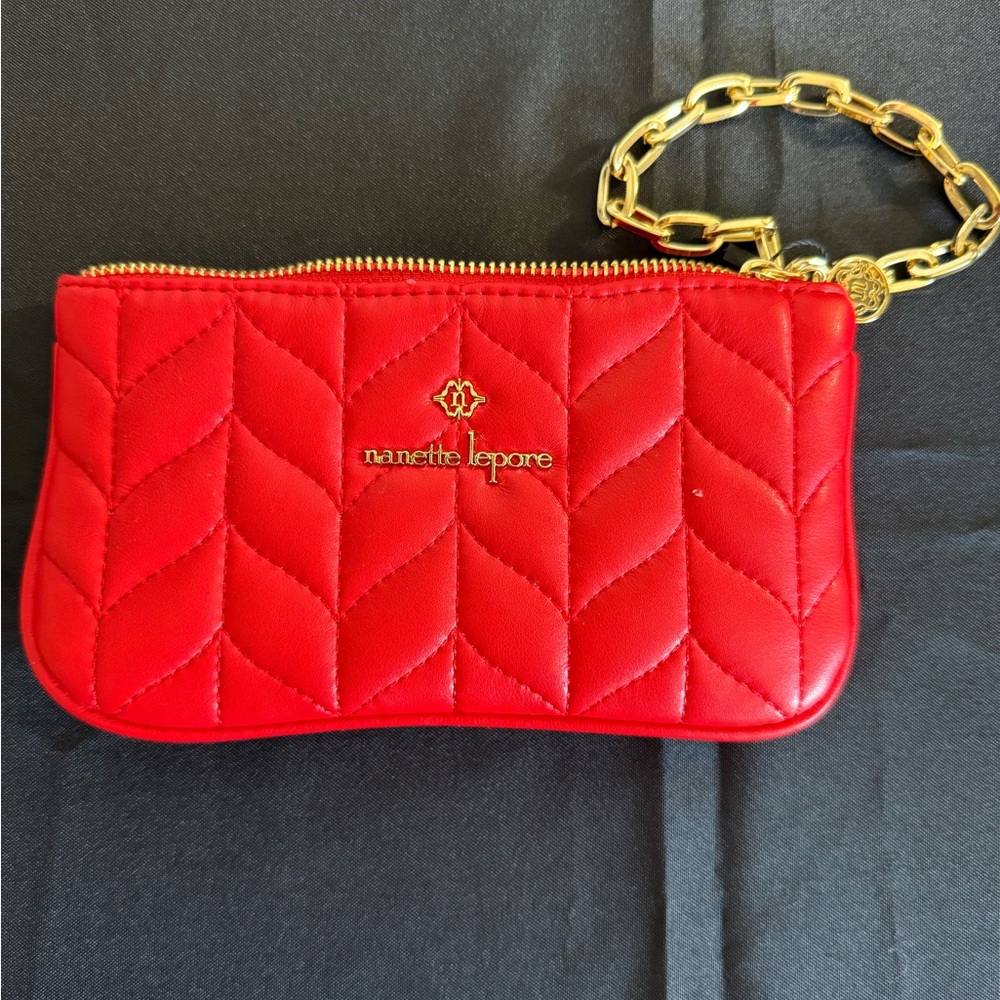 Nanette Lepore Red Quilted Clutch with Gold Chain